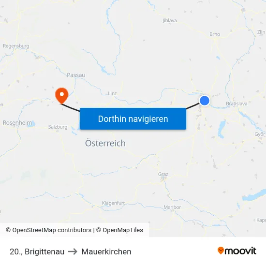 20., Brigittenau to Mauerkirchen map