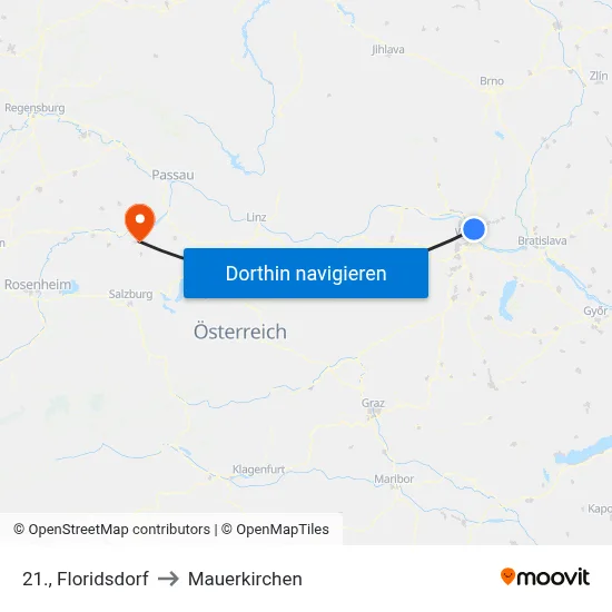 21., Floridsdorf to Mauerkirchen map