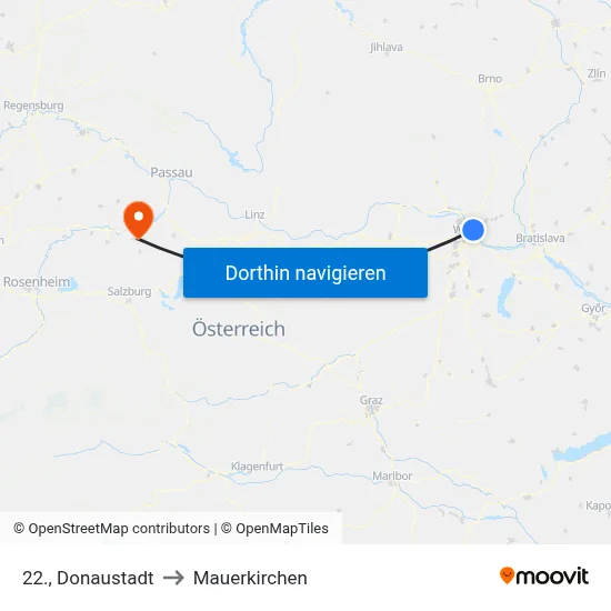 22., Donaustadt to Mauerkirchen map