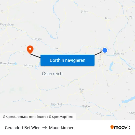 Gerasdorf Bei Wien to Mauerkirchen map
