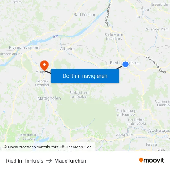 Ried Im Innkreis to Mauerkirchen map