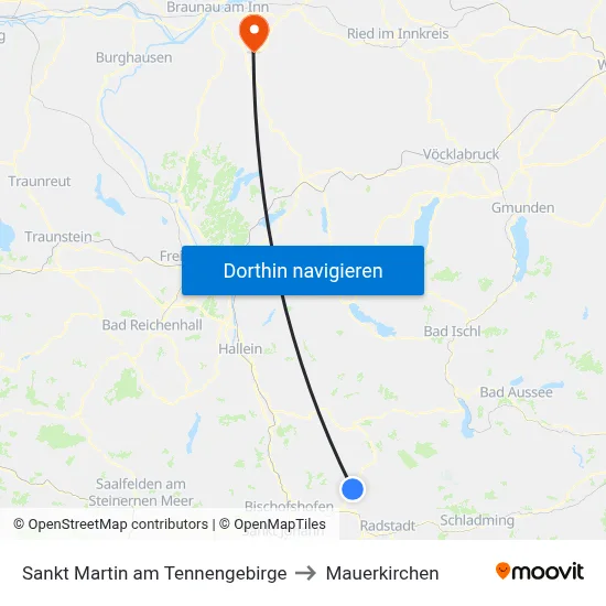 Sankt Martin am Tennengebirge to Mauerkirchen map