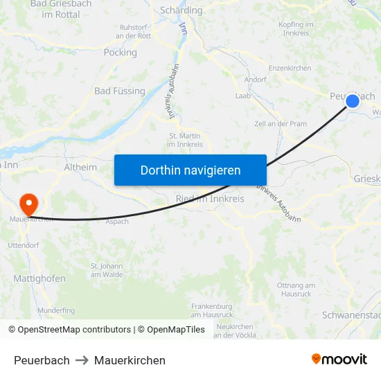 Peuerbach to Mauerkirchen map