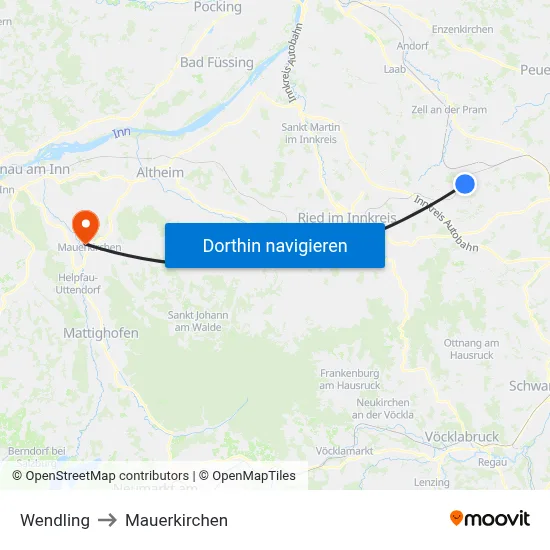 Wendling to Mauerkirchen map