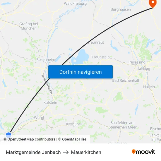 Marktgemeinde Jenbach to Mauerkirchen map