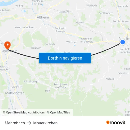 Mehrnbach to Mauerkirchen map