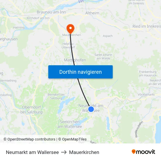 Neumarkt am Wallersee to Mauerkirchen map