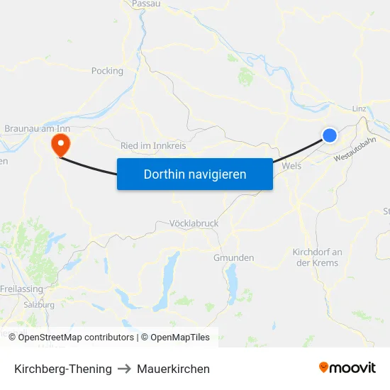 Kirchberg-Thening to Mauerkirchen map