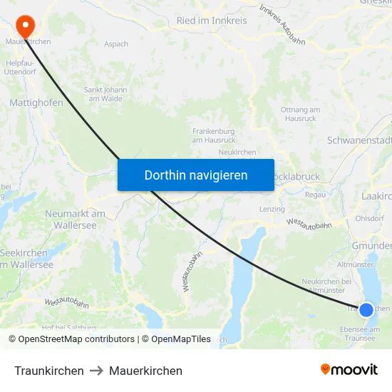 Traunkirchen to Mauerkirchen map