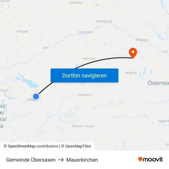 Gemeinde Übersaxen to Mauerkirchen map