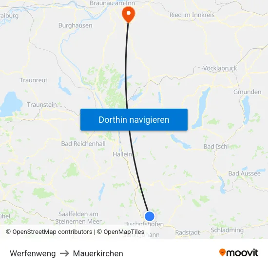 Werfenweng to Mauerkirchen map