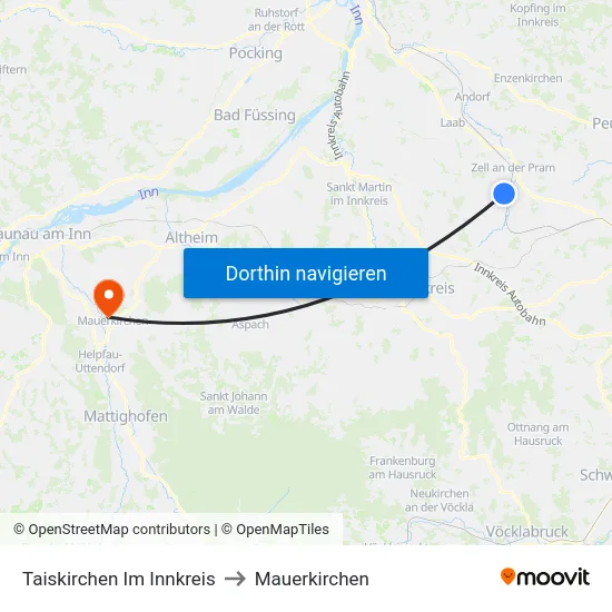 Taiskirchen Im Innkreis to Mauerkirchen map
