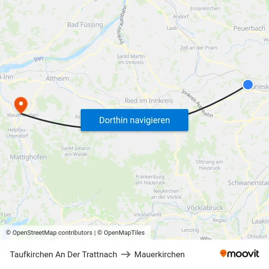 Taufkirchen An Der Trattnach to Mauerkirchen map