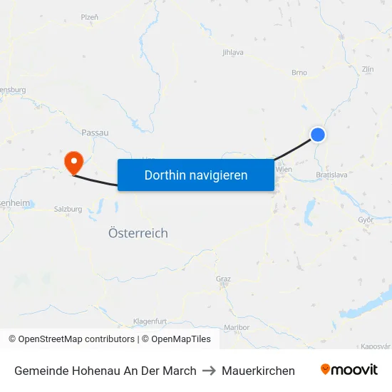 Gemeinde Hohenau An Der March to Mauerkirchen map