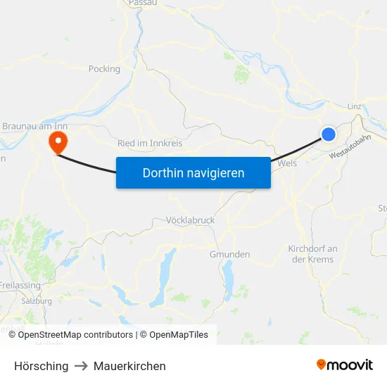 Hörsching to Mauerkirchen map