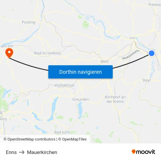 Enns to Mauerkirchen map