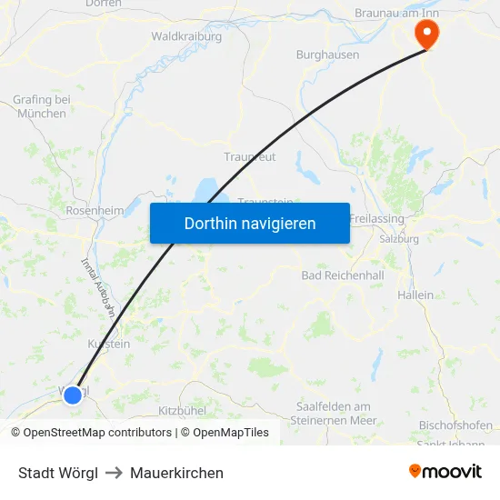 Stadt Wörgl to Mauerkirchen map