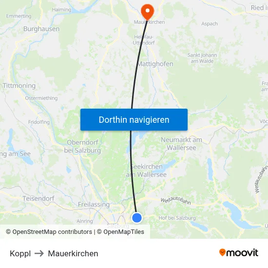 Koppl to Mauerkirchen map