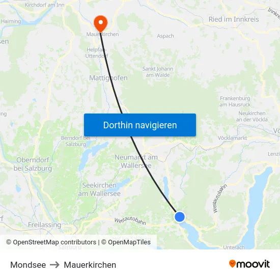Mondsee to Mauerkirchen map