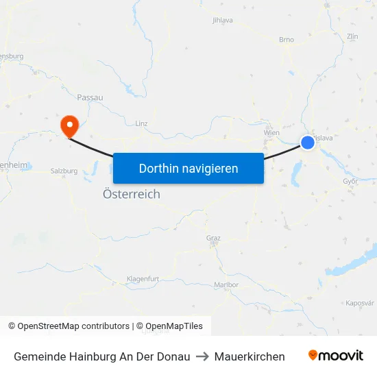 Gemeinde Hainburg An Der Donau to Mauerkirchen map