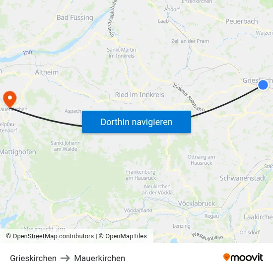 Grieskirchen to Mauerkirchen map