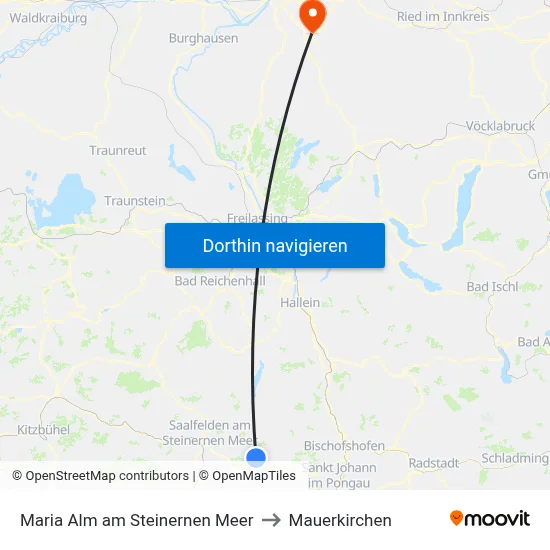 Maria Alm am Steinernen Meer to Mauerkirchen map