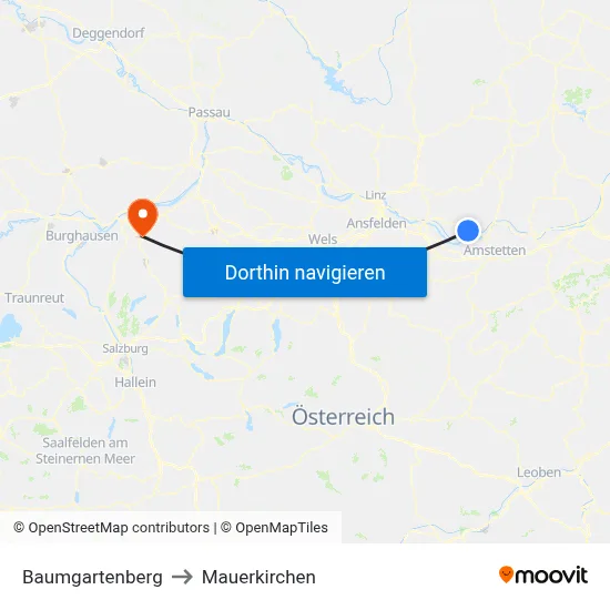 Baumgartenberg to Mauerkirchen map