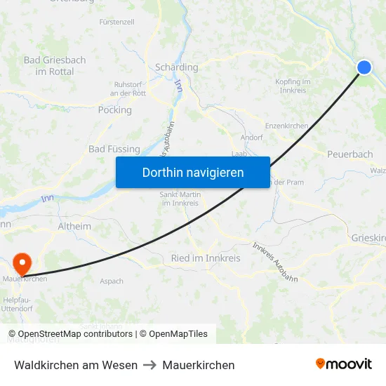Waldkirchen am Wesen to Mauerkirchen map