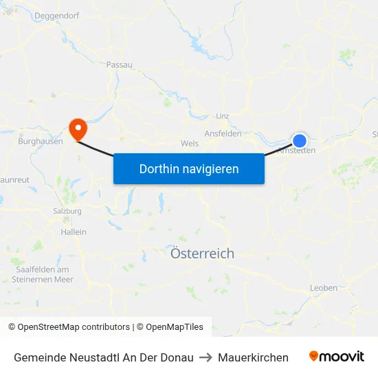 Gemeinde Neustadtl An Der Donau to Mauerkirchen map
