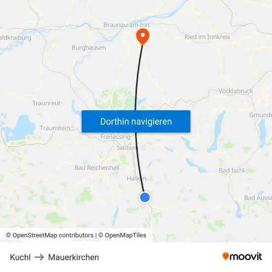 Kuchl to Mauerkirchen map