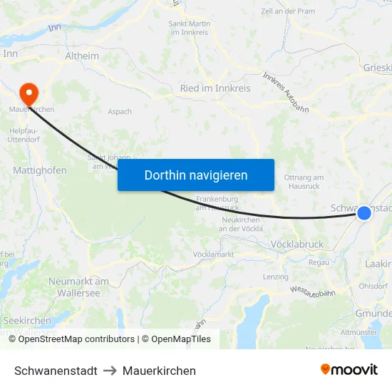 Schwanenstadt to Mauerkirchen map