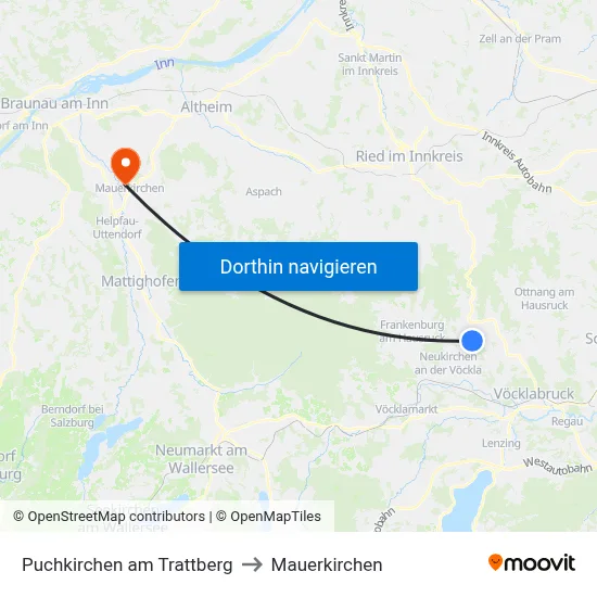 Puchkirchen am Trattberg to Mauerkirchen map