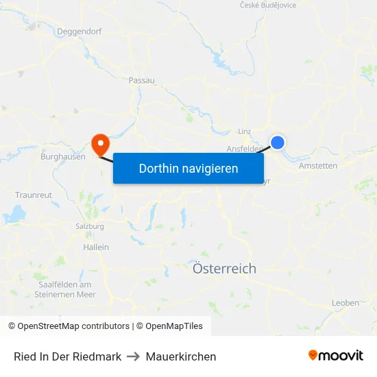 Ried In Der Riedmark to Mauerkirchen map