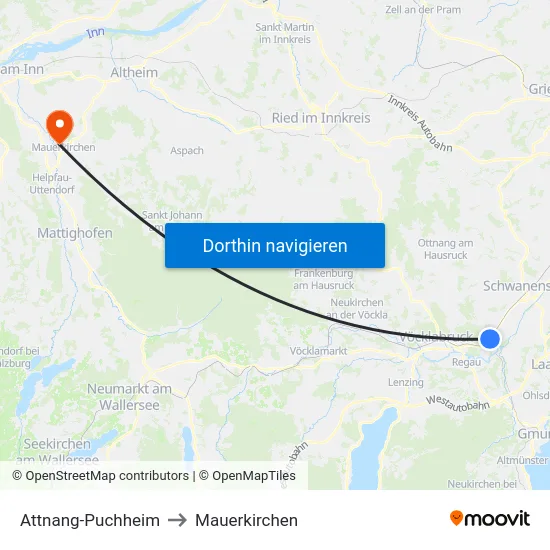 Attnang-Puchheim to Mauerkirchen map