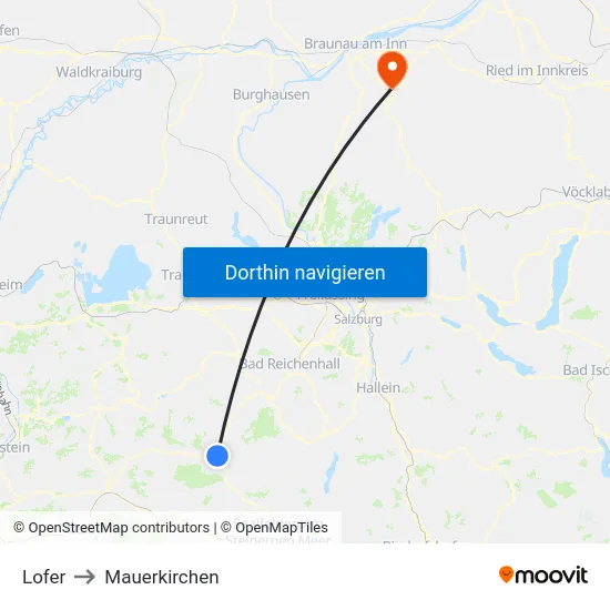 Lofer to Mauerkirchen map