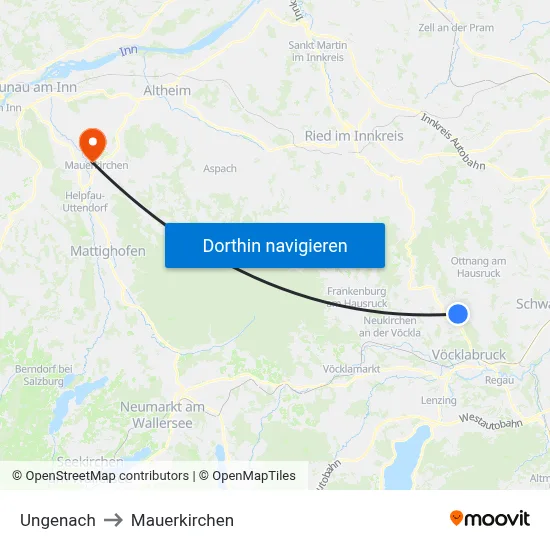Ungenach to Mauerkirchen map