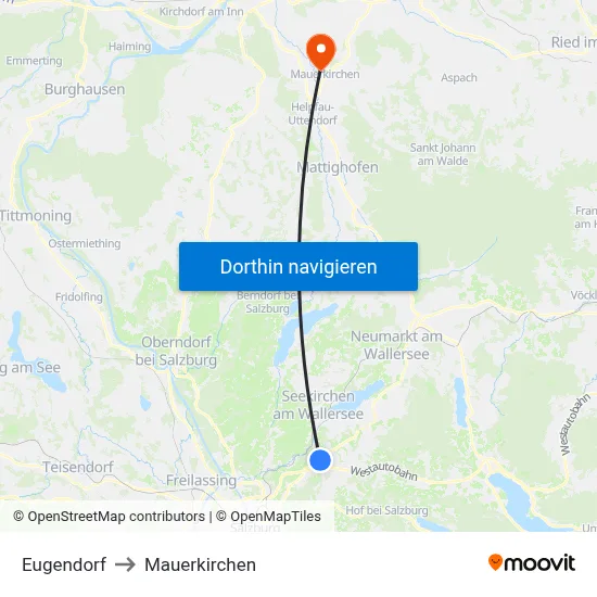 Eugendorf to Mauerkirchen map