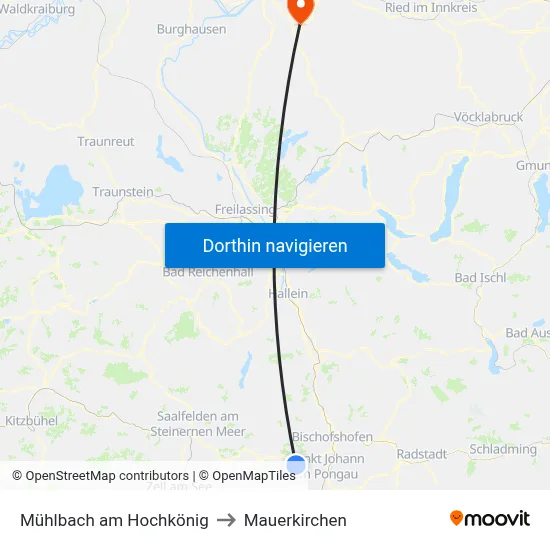 Mühlbach am Hochkönig to Mauerkirchen map