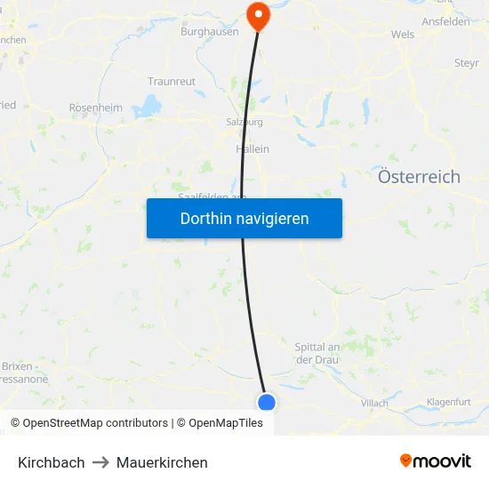 Kirchbach to Mauerkirchen map