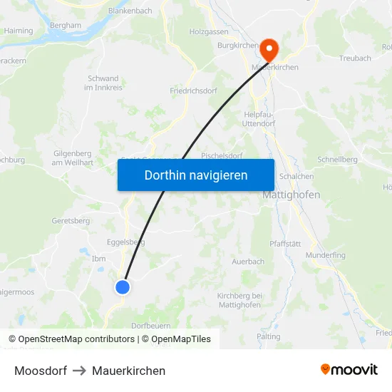 Moosdorf to Mauerkirchen map