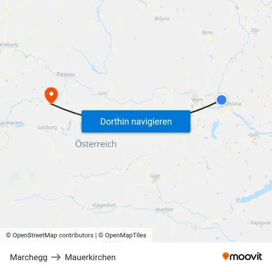 Marchegg to Mauerkirchen map
