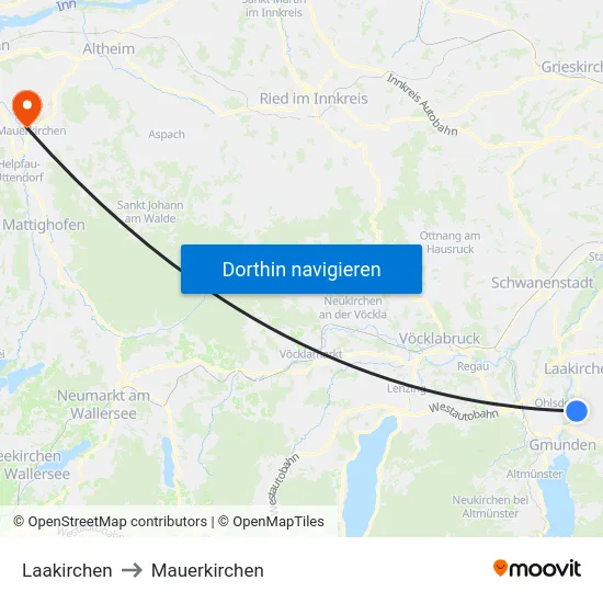 Laakirchen to Mauerkirchen map