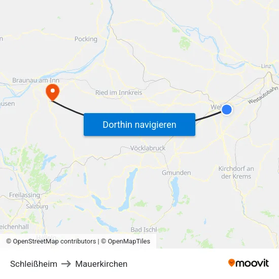 Schleißheim to Mauerkirchen map