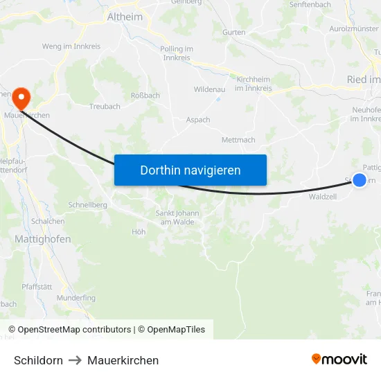 Schildorn to Mauerkirchen map