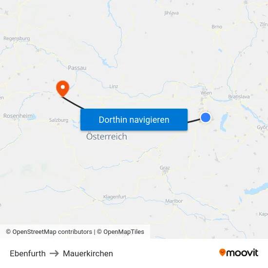 Ebenfurth to Mauerkirchen map