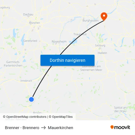 Brenner - Brennero to Mauerkirchen map