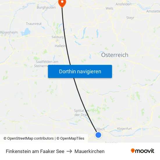 Finkenstein am Faaker See to Mauerkirchen map