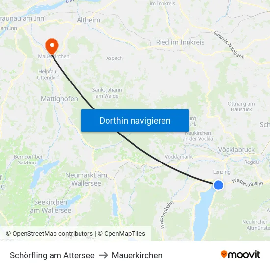 Schörfling am Attersee to Mauerkirchen map