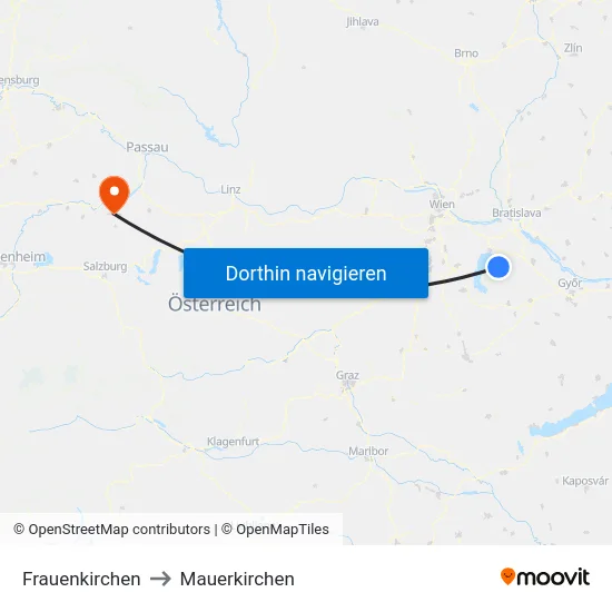 Frauenkirchen to Mauerkirchen map