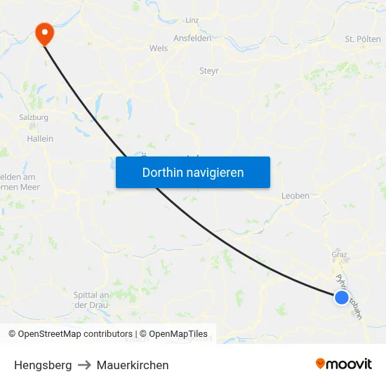 Hengsberg to Mauerkirchen map